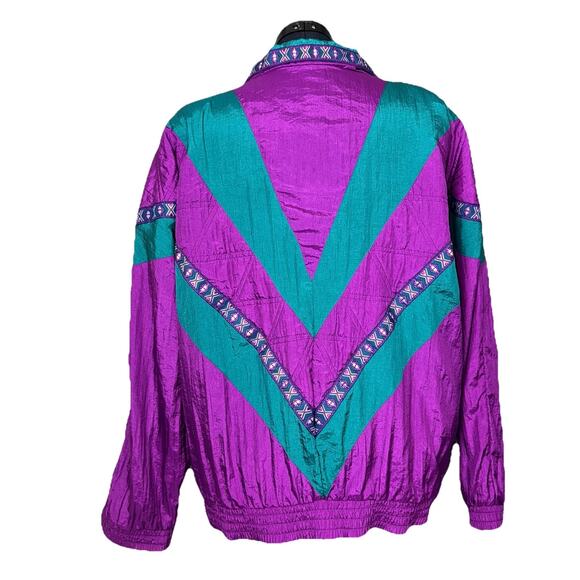 VTG 90s Lavon XL Track Suit Jacket Pants Windbreaker Retro Purple Teal Shiny Ski - Picture 4 of 16